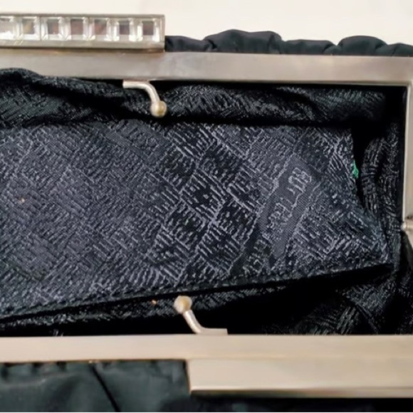 Bottega Veneta Black Silk Nylon Silver and Crystal Structured Evening Clutch Bag - Picture 9 of 13